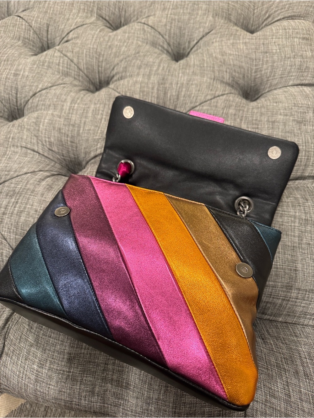 Kurt Geiger Bag Large Kensington Leather Metallic Multicolor Shoulder Bag NWT - Picture 14 of 17